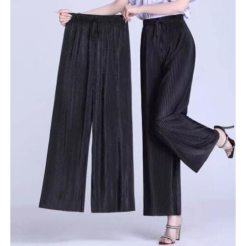 Summer Loose Casual Pleated Trousers For Women High Waist Maxi Wide Leg Pants Female Elegant plus size M-7XL Fashion Clothes
