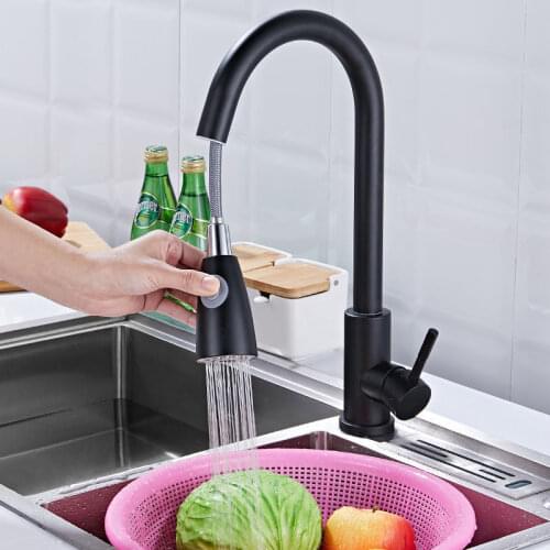 Brass Stainless Steel Kitchen Sink Draw Faucet Hot And Cold Mixed Single Handle Water Rotatable Telescopic Faucets Kitchen Tools