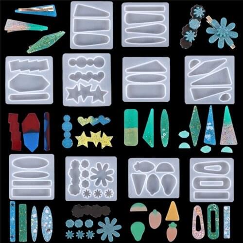 9 Style Fashion Hairpin Silicone Mold Crystal Irregular Geometric Hairpin UV Resin Epoxy Mold Trendy Jewelry Making Accessories