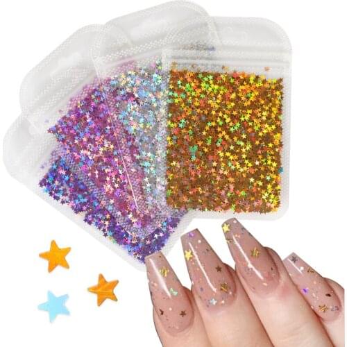 4 Bag Holographic Glitter For Nails Set Flakes Five-pointed Star Flakes Nail Art Charms Design Decoration Accessories Manicure