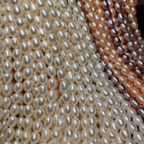 Natural Freshwater Pearl Choker Necklace 7-8mm Rice Shaped For Women DIY Fine Jewelry 38cm Single Strand