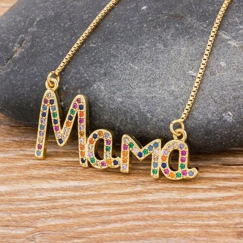 Delicate Letter Mama CZ Necklace Mothers Love Rainbow Crystal Pendant Jewelry Choker Necklace For Moms Mothers Day Best Gifts