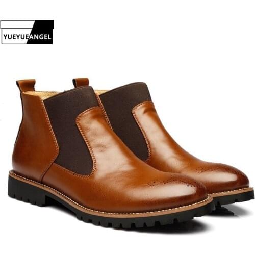 Autumn High Top Men Shoes Fur Lining Plus Size Chelsea Boots Retro Work Safety Shoes Male Business Leather Ankle Boots Hombre