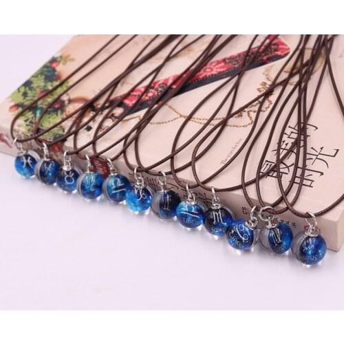 Fashion Retro Necklace12 Zodiac Signs Pendant Twelve Constellations Necklace Leo Aries Virgo Taurus Crystal Glass Ball Necklace