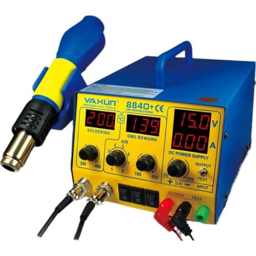 Yaxun 3 in 1 rework soldering station high quality hot air Station with 15V,2A DC power supply