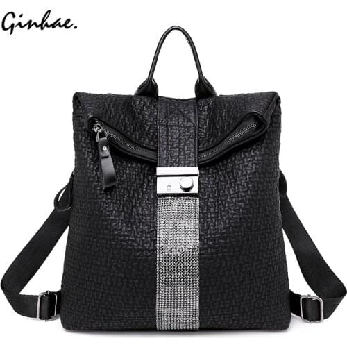 Luxury Diamonds Backpack High Quality Pu Leather Women Multifunction School Bags Lady Large College Bag Anti Theft Shoulder Bag