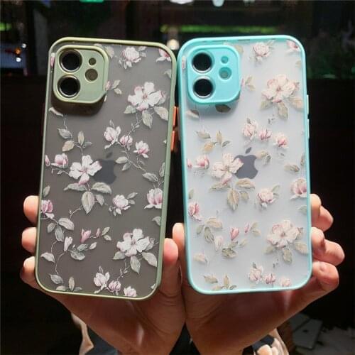Luxury Flowers Clear Phone Case For iPhone 11 12 Pro Max Mini X XR XS Max 7 8 Plus SE 2020 Camera Protection Matte Hard PC Cover