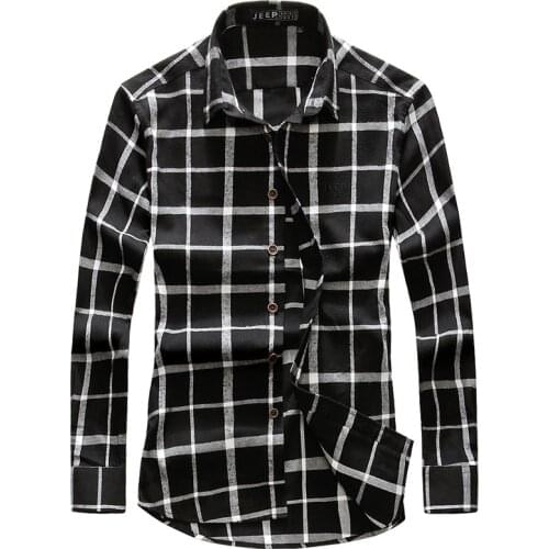 Spring Autumn Shirts Mens Korean Clothes Plaid Long-sleeved Shirt Fashion Loose Mens Business Casual Cotton Camisa Hombre