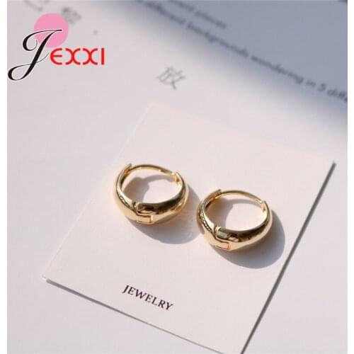 Gold Color 925 Sterling Silver Simple Ear Bone Hoop Earrings For Women Round Circle Earrings Hoops Loop Earrings Jewelry
