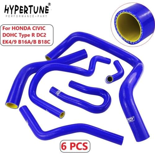 Blue & yellow 6PCS Silicone Radiator Hose kit For HONDA CIVIC DOHC Type R DC2 EK4/9 B16A/B B18C With PQY Logo HT-LX1304C-QY