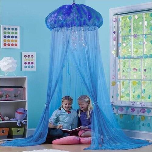 Blue Jellyfish Shaped MosquitoNet Yarn Tent Marine Jellyfish Crib MosquitoNet Dollhouse Decoration Reading Canopy Tent Cover