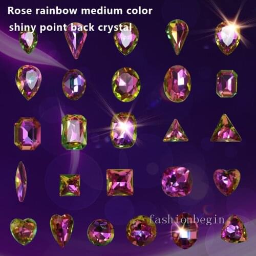 Rose rainbow medium color shiny point back crystal Rhinestones Irregular Beads For Nails Art Decorations Crystals Decorations