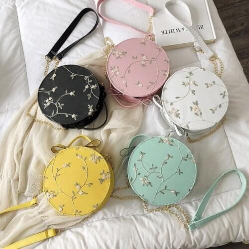Crossbody Bags for Women 2021 Small Fresh Flower Chain Shoulder Hot Sale Sweet Lace Round Handbags High Quality Pu Leather Women