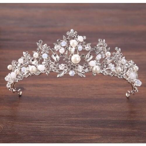 FORSEVEN Rhinestone Pearl Queen Tiaras and Crowns Headpiece Bridal Diadem Headband Wedding Hair Jewelry Head Pieces Accessories