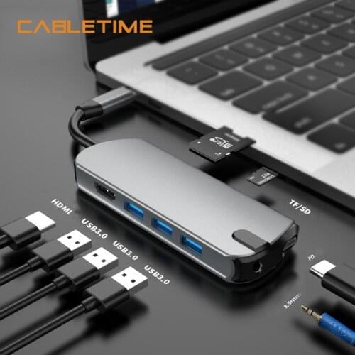CABLETIME Type C Hub to USB3.0 HDMI 4K Multi HUB USB C to Audio PD Data USB3.0 Adapter for Laptop Macbook ASUS Hp Acer N330