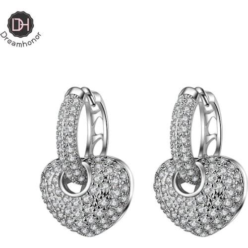 2021 Newest Design Fashion Style 925 Silver Crystal Zirconia Clip Earrings Full Rhinestone Heart For Woman Jewelry