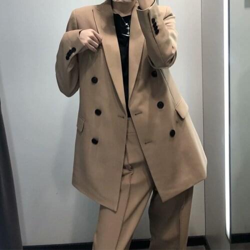 Double Breasted Stylish Office Lady Womens Suit Office Set For Work Women Slim Fit Casual Plus Size Jacket Blazer Pants