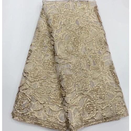 5yards/pc) High quality gold African French net lace fabric with very beautiful jacquard weave pattern for party dress FZZ980