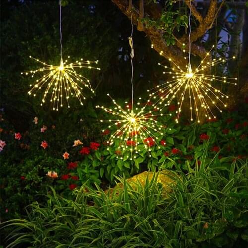 120/200LED Solar Light Outdoor Fairy Fireworks LED String Light Waterproof IP65 8modes Decorated Shop Holiday Party Garden Light