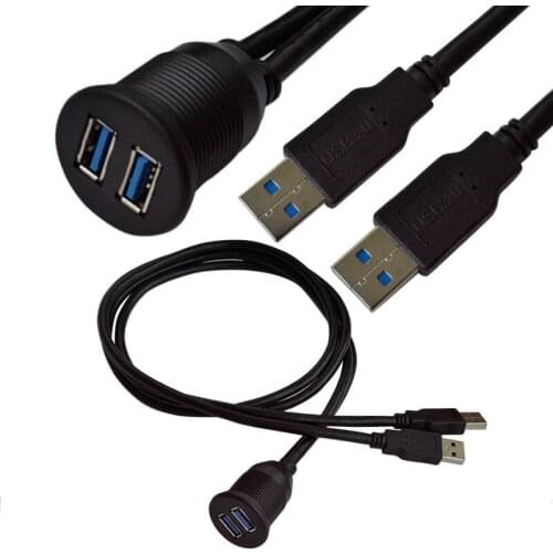 2 Ports Dual USB 2.0 USB 3.0 male to female AUX Flush Mount Car Mount Extension Cable For Truck Boat Motorcycle Dashboard Panel