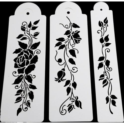 3PCS/Set Flower Fondant Cake Stencil Mould Border Lace Sugar Coffee Template Spray Mold DIY Flower Wedding Cake Decorating