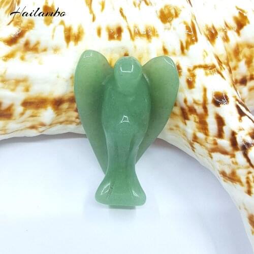 5pcs Hailambo New Natural Green Aventurine Beads Angel Statue Carved Angel With Wing Figurine Pendant Charms Bead Jewelry TS02