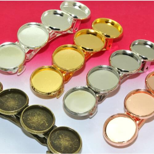 5pcs with Four inner 12mm Antique Bronze Spring Hair Clips Jewelry Bezel Setting Trays for Cameo Cabochons