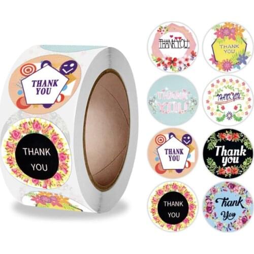 500pcs/roll Thank You Stickers 8 Types Flower Stickers Labels For Gift Packaging Envelope Stationary Stickers Decoration 1Inch