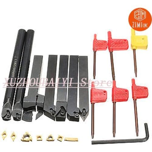 7pcs 45HRC hardness 12mm shank lathe boring bar turning tool holder + 7pcs high quality carbide insert + 7pcs wrench