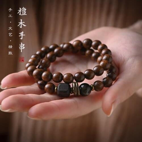 Gold sandalwood hand string personality couples retro male and female jewelry Buddha national wind Buddha bead bracelet