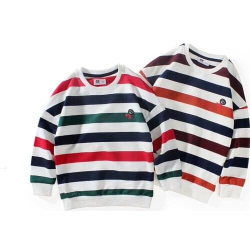 2021 Childrens Sweatshirt Autumn New Boys Cotton Long Sleeve Stripe Top Cartoon Pattern T-Shirt Kids Clothes Crew Neck