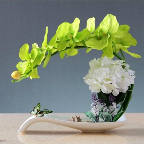 European Ceramic Figurines Phalaenopsis Fake Flower Potted Plant Set Home Livingroom Porch Table Bonsai Ornaments Decoration