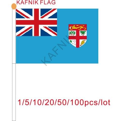 KAFNIK ,10/20/50/100pcs the Small Fiji flag 14*21CM Fiji Flag the hand national flag with Pole Handing flag drop shipping