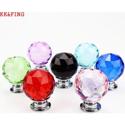 KK&FING Diamond Shape Design Multiple Color Crystal Glass Handle Cupboard Drawer Knob Pull Kitchen Cabinet Wardrobe Door Handles