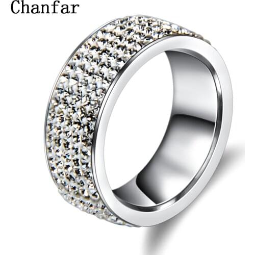 Chanfar 5 Rows Crystal Stainless Steel Ring Women for Elegant Full Finger Love Wedding Engagement Rings Jewelry Men