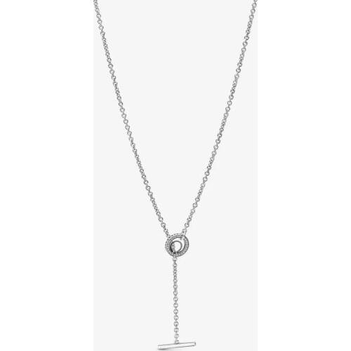 100% Real 925 Sterling Silver Pave Circle T-bar Heart Necklace for Women Fine Jewelry Collier Pendants Necklaces Colgantes