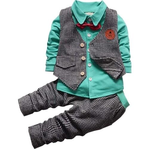 Gentleman Boys Clothing Set Cotton Unisex Sport Suit 3pcs Plaid Vest+Long Sleeve Shirt+Pants Fashion Boys Clothes For Party C
