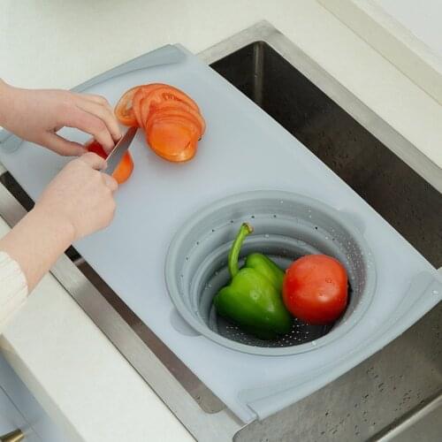 Kitchen Cutting Board Folding Storage Sink Drain Basket Multi-Function Tray Filter Chopping Blocks Meat Vegetable Fruit Basket