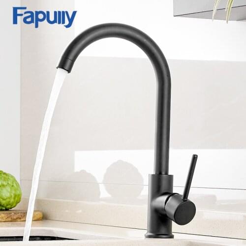 Fapully Brass Kitchen Faucet Black Faucet 360 Degree Swivel Single Handle Vessel Sink Vintage Brass Kitchen Mixer Tap Torneira
