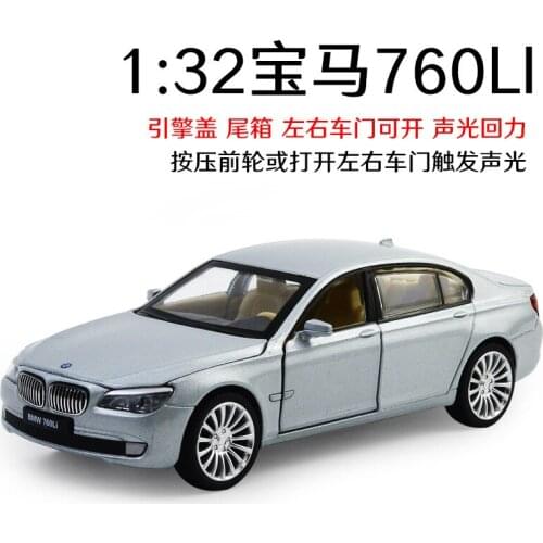 1:32 Die Cast Car Models Luxury Business Car Alloy Vehicles 760Li Pull Back Flashing Electronic Toys for Children gld3