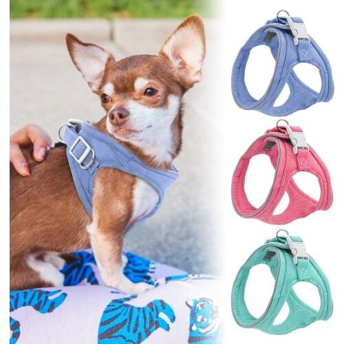 Soft Suede Halter Harnesses Padded Dog Harness Solid Pet Harness Cat Vest Harnesses For Small Medium Dogs Chihuahua Bulldog D30