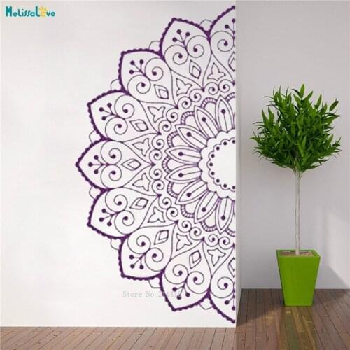 Half Mandala Flower Wall Decals Yoga Studio Living Room Bedroom Headboard Decor Self-adhesive Exquisite Decals Vinyl YT5030A