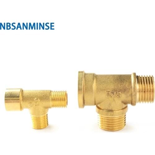 NBSANMINSE 10pcs/lot SM1008-MMF Tee Brass Fitting 1/2 1/4 Male Male Female For Water Heating Copper Connector Joint