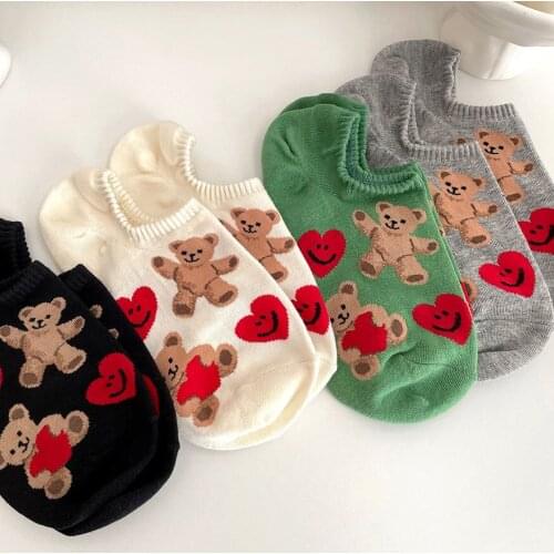 1Pair women boat socks COTTON Cute sweet girl fashion for summer/spring bear socks colorful