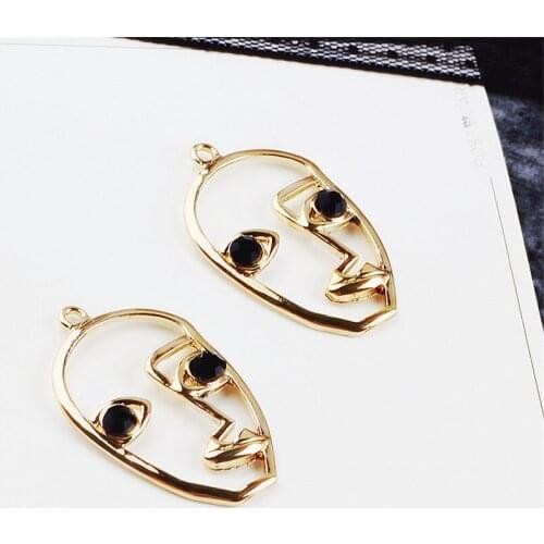 New Arrival 3pcs 27*42MM Hollow Out Gold Tone Human Face Pendant Charms with Rhinestone Paved Earring Necklace Keyring Charms