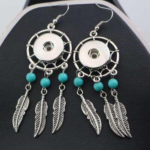 New fashion jewelry vintage Dream catcher drop dangle earrings DIY 18mm button earring for women girls NER004