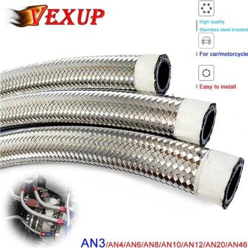 Braided Oil Line Fuel Hose Oil Gasoline Brake Line Hose For Racing Motorcycle Hose 1 Meter AN3 AN4 AN6 AN8 AN10 AN12 AN20 AN46