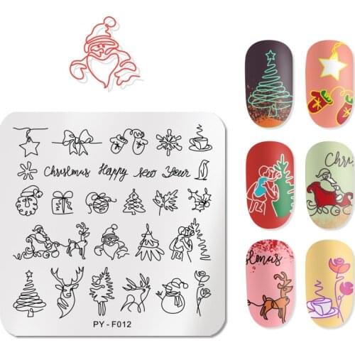 PICT You Christmas Plate Square Stamping Plate Stainless Steel Nail Picture Stamp Templates for Nail Art Image Plate