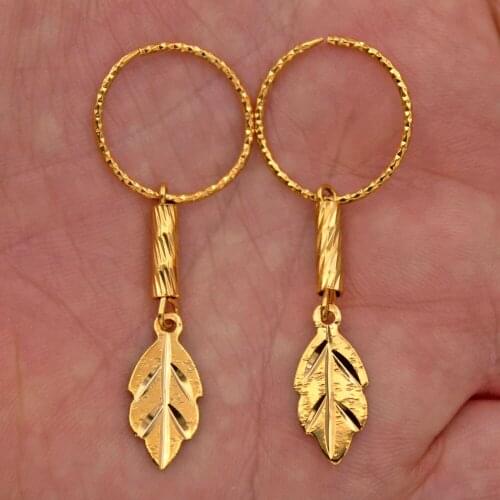 Trendy 18k Gold Copper Plated Dangle Drop Round Leaf Earrings For Women Girls Fashion Jewelry Accessories Wedding Party Gift