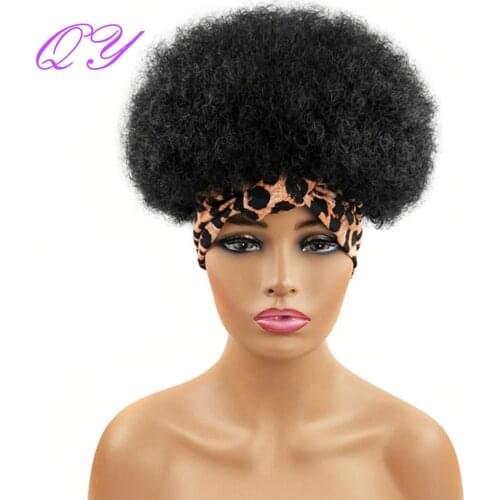 Headband Synthetic Womens Wrap Wig Natural Black Short Afro Kinky Curly Wig For Woman Wigs Soft Drawstring 2 In 1 Hair Tie Wigs